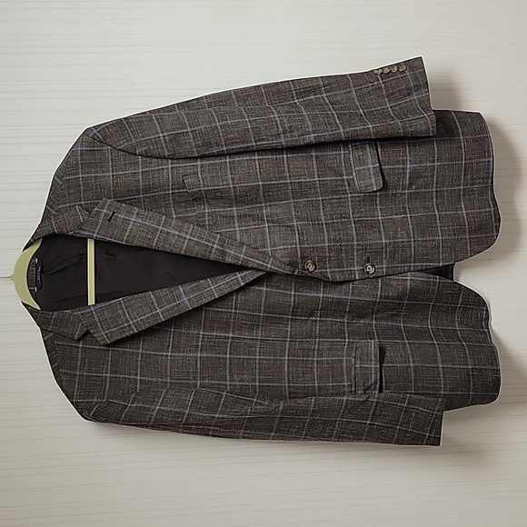 Men's Brooks Brothers 1818 Madison blazer brown/blue plaid 50R wool silk linen - Picture 1 of 8